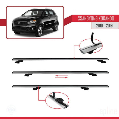 Compatible avec Ssangyong Korando 3 (C200) 2010-2019 BASIC Model Barres de Toit Railing Porte-Bagages de Voiture Gris Aluminium 3 Barres