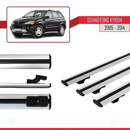 Compatible avec Ssangyong Kyron 2005-2014 BASIC Model Barres de Toit Railing Porte-Bagages de Voiture Gris Aluminium 3 Barres