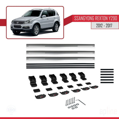 Compatible avec Ssangyong Rexton (Y290) 2012-2017 BASIC Model Barres de Toit Railing Porte-Bagages de Voiture Gris Aluminium 3 Barres