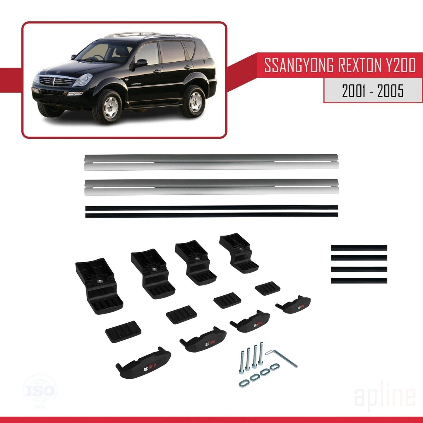 Compatible avec Ssangyong Rexton (Y200) 2001-2005 BASIC Model Barres de Toit Railing Porte-Bagages de Voiture Gris Aluminium 2 Barres
