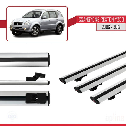 Compatible avec Ssangyong Rexton (Y250) 2006-2012 BASIC Model Barres de Toit Railing Porte-Bagages de Voiture Gris Aluminium 3 Barres