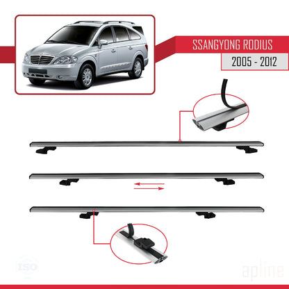 Compatible avec Ssangyong Rodius 2005-2012 BASIC Model Barres de Toit Railing Porte-Bagages de Voiture Gris Aluminium 2 Barres