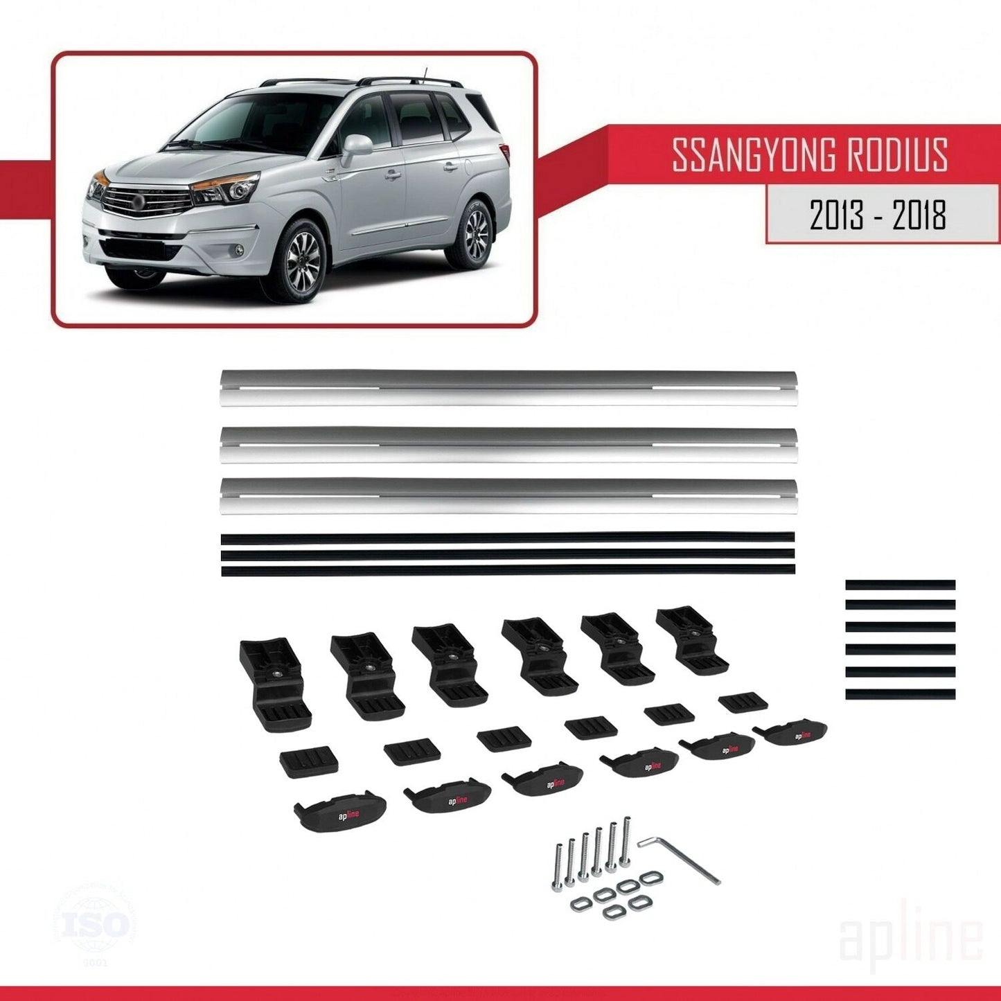 Compatible avec Ssangyong Rodius 2 2013-2018 BASIC Model Barres de Toit Railing Porte-Bagages de Voiture Gris Aluminium 3 Barres