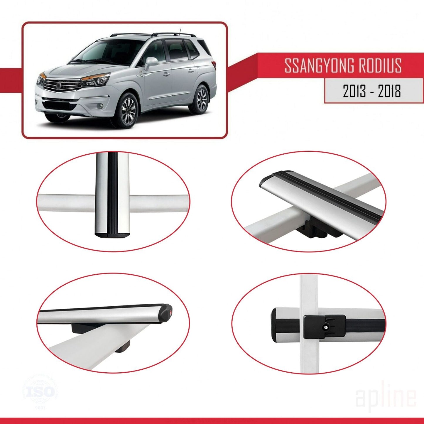 Compatible avec Ssangyong Rodius 2 2013-2018 BASIC Model Barres de Toit Railing Porte-Bagages de Voiture Gris Aluminium 2 Barres