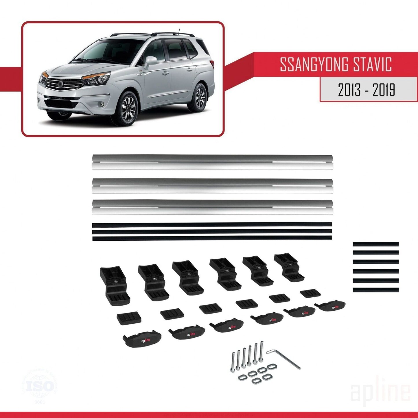 Compatible avec Ssangyong Stavic 2 2013-2019 BASIC Model Barres de Toit Railing Porte-Bagages de Voiture Gris Aluminium 3 Barres