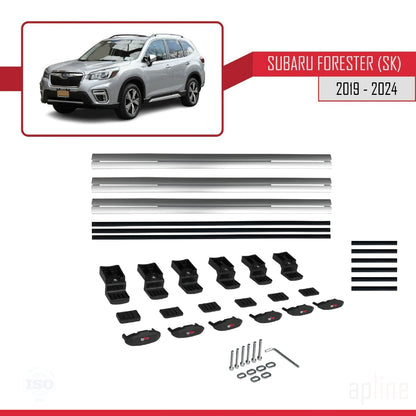 Compatible avec Subaru Forester 5 (SK) 2019-2024 BASIC Model Barres de Toit Railing Porte-Bagages de Voiture Gris Aluminium 3 Barres