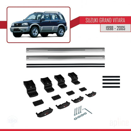 Compatible avec Suzuki Grand Vitara (FT) 1998-2005 BASIC Model Barres de Toit Railing Porte-Bagages de Voiture Gris Aluminium 2 Barres