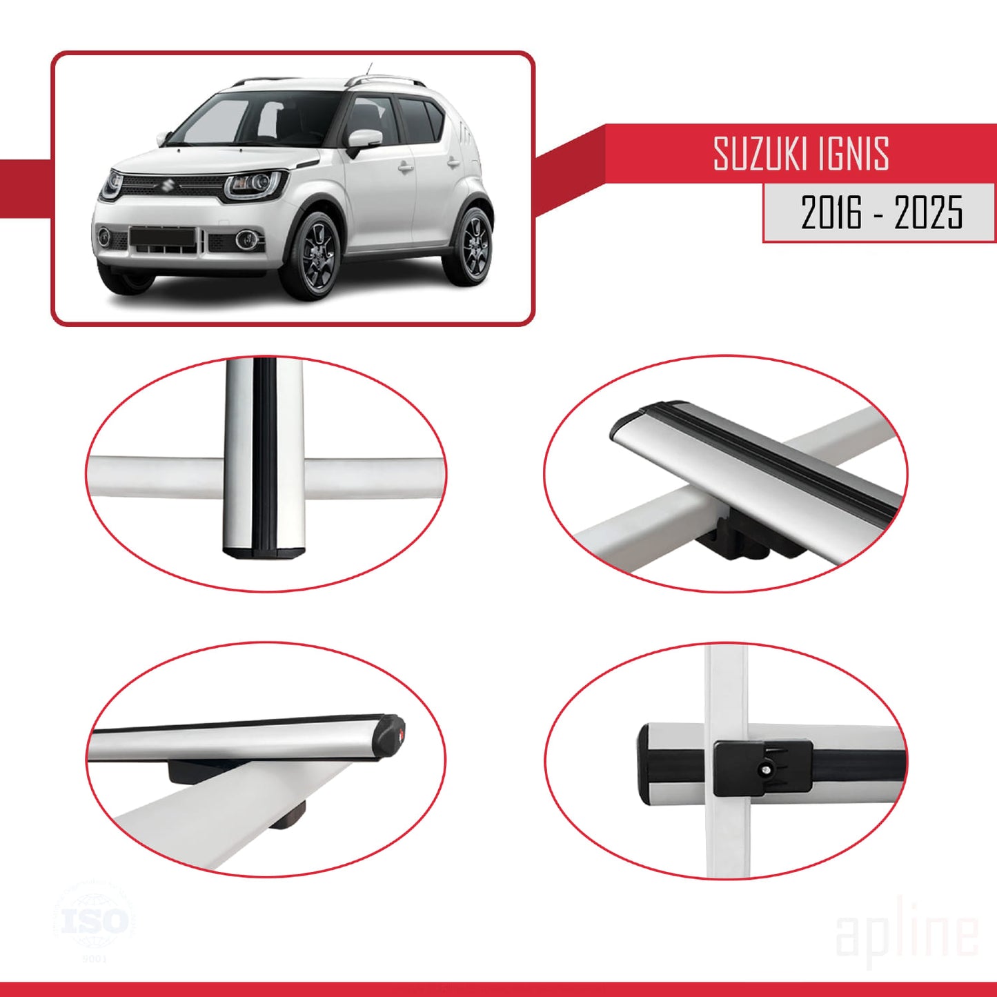 Compatible avec Suzuki Ignıs 2016-2025 BASIC Model Barres de Toit Railing Porte-Bagages de Voiture Gris Aluminium 2 Barres