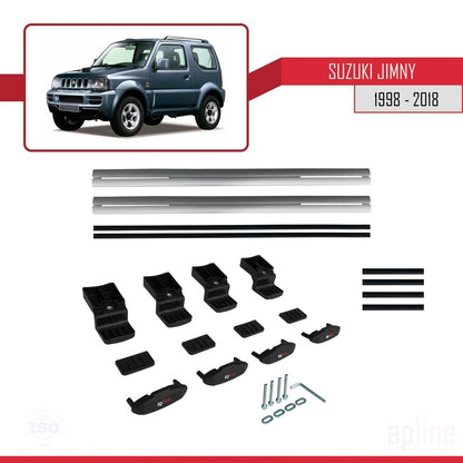 Compatible avec Suzuki Jimny 3 1998-2018 BASIC Model Barres de Toit Railing Porte-Bagages de Voiture Gris Aluminium 2 Barres