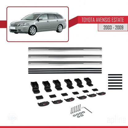 Compatible avec Toyota Avensis Break 2003-2009 BASIC Model Barres de Toit Railing Porte-Bagages de Voiture Gris Aluminium 3 Barres