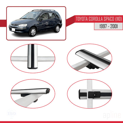 Compatible avec Toyota Corolla Spacio (E110) 1997-2001 BASIC Model Barres de Toit Railing Porte-Bagages de Voiture Gris Aluminium 3 Barres