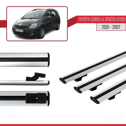 Compatible avec Toyota Corolla Spacio 2 (E120) 2001-2007 BASIC Model Barres de Toit Railing Porte-Bagages de Voiture Gris Aluminium 3 Barres