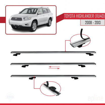 Compatible avec Toyota Highlander (XU40) 2008-2013 BASIC Model Barres de Toit Railing Porte-Bagages de Voiture Gris Aluminium 2 Barres