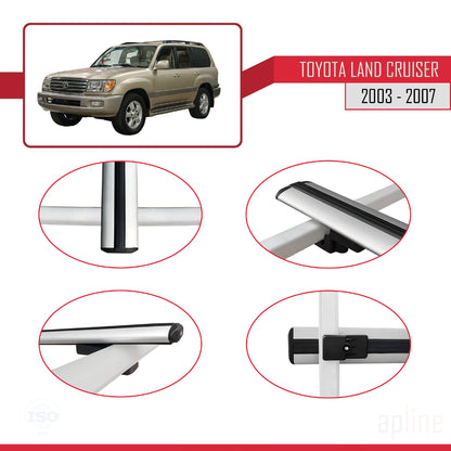 Compatible avec Toyota Land Cruiser (J100) 2003-2007 BASIC Model Barres de Toit Railing Porte-Bagages de Voiture Gris Aluminium 2 Barres