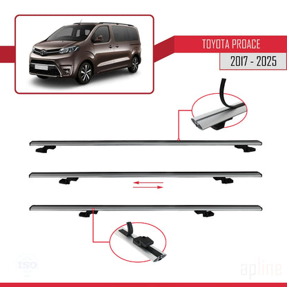 Compatible avec Toyota Proace 2017-2025 BASIC Model Barres de Toit Railing Porte-Bagages de Voiture Gris Aluminium 3 Barres