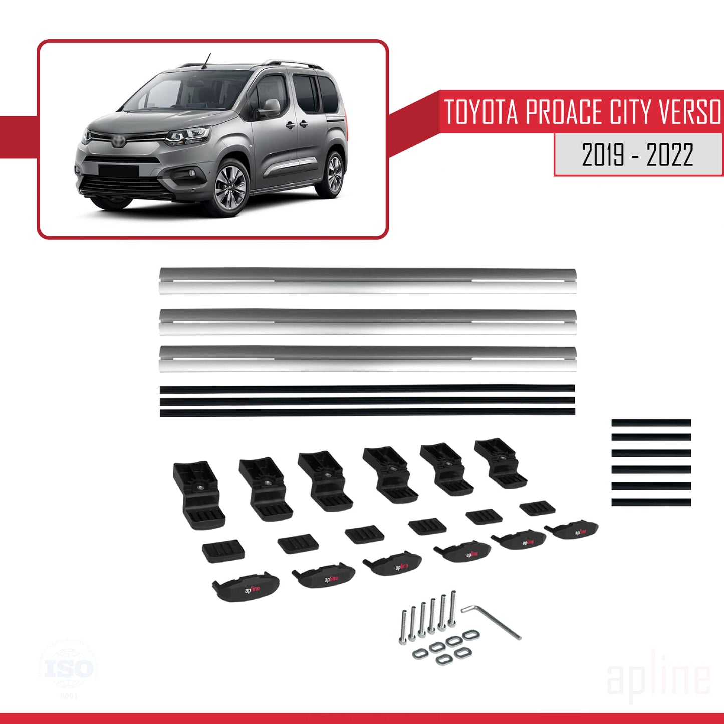 Compatible avec Toyota Proace City Verso 2019-2022 BASIC Model Barres de Toit Railing Porte-Bagages de Voiture Gris Aluminium 3 Barres