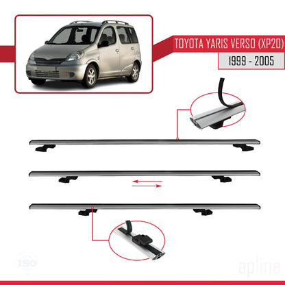 Compatible avec Toyota Yaris Verso (XP20) 1999-2005 BASIC Model Barres de Toit Railing Porte-Bagages de Voiture Gris Aluminium 3 Barres