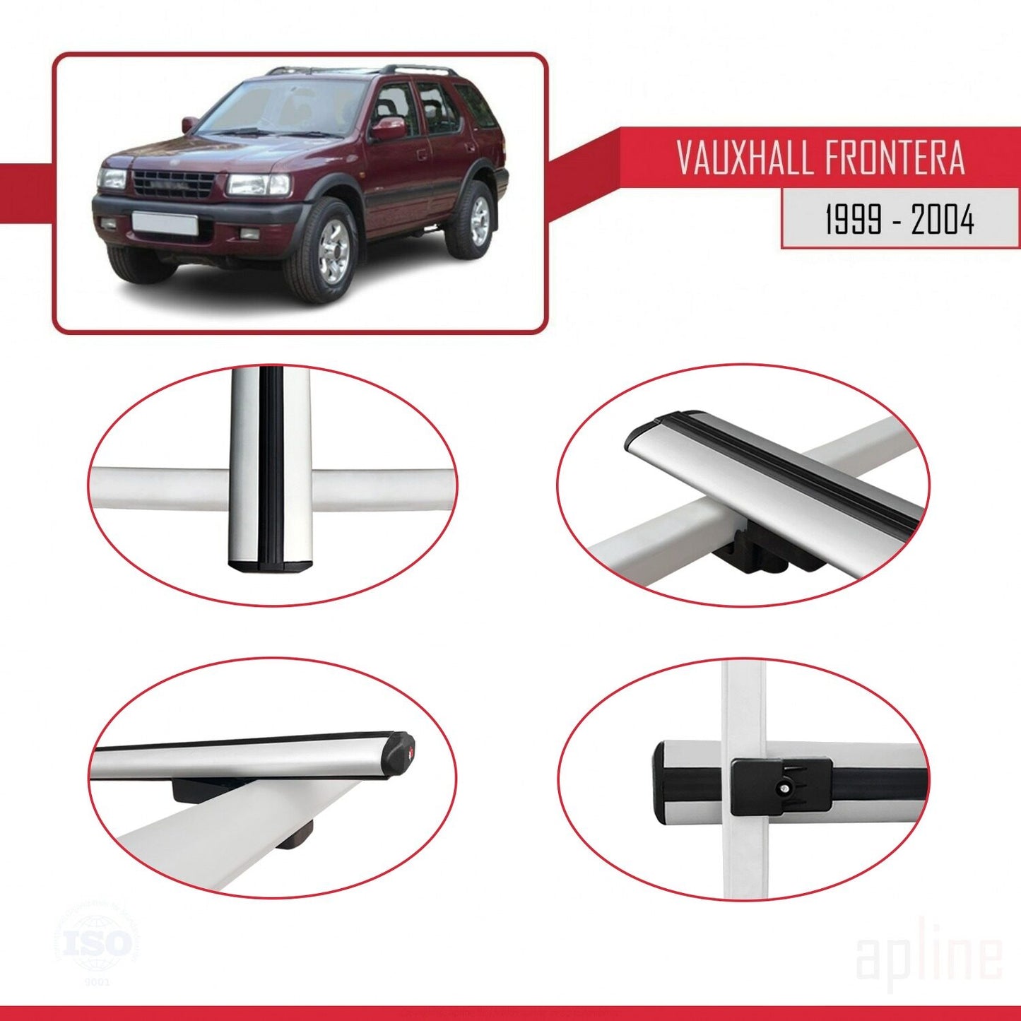 Compatible avec Vauxhall Frontera 2 1999-2004 BASIC Model Barres de Toit Railing Porte-Bagages de Voiture Gris Aluminium 3 Barres