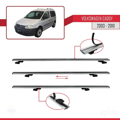 Compatible avec Volkswagen Caddy 3 (2K) 2003-2010 BASIC Model Barres de Toit Railing Porte-Bagages de Voiture Gris Aluminium 3 Barres