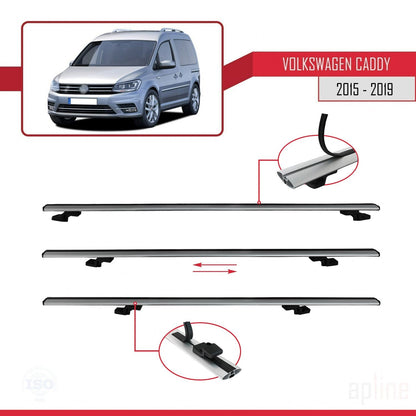 Compatible avec Volkswagen Caddy 3 (SA) 2015-2019 BASIC Model Barres de Toit Railing Porte-Bagages de Voiture Gris Aluminium 2 Barres