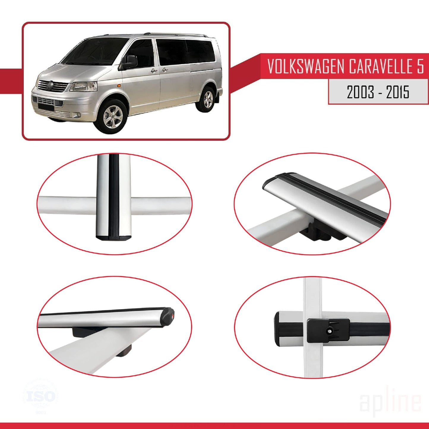 Compatible avec Volkswagen T5 Caravelle 2003-2015 BASIC Model Barres de Toit Railing Porte-Bagages de Voiture Gris Aluminium 4 Barres