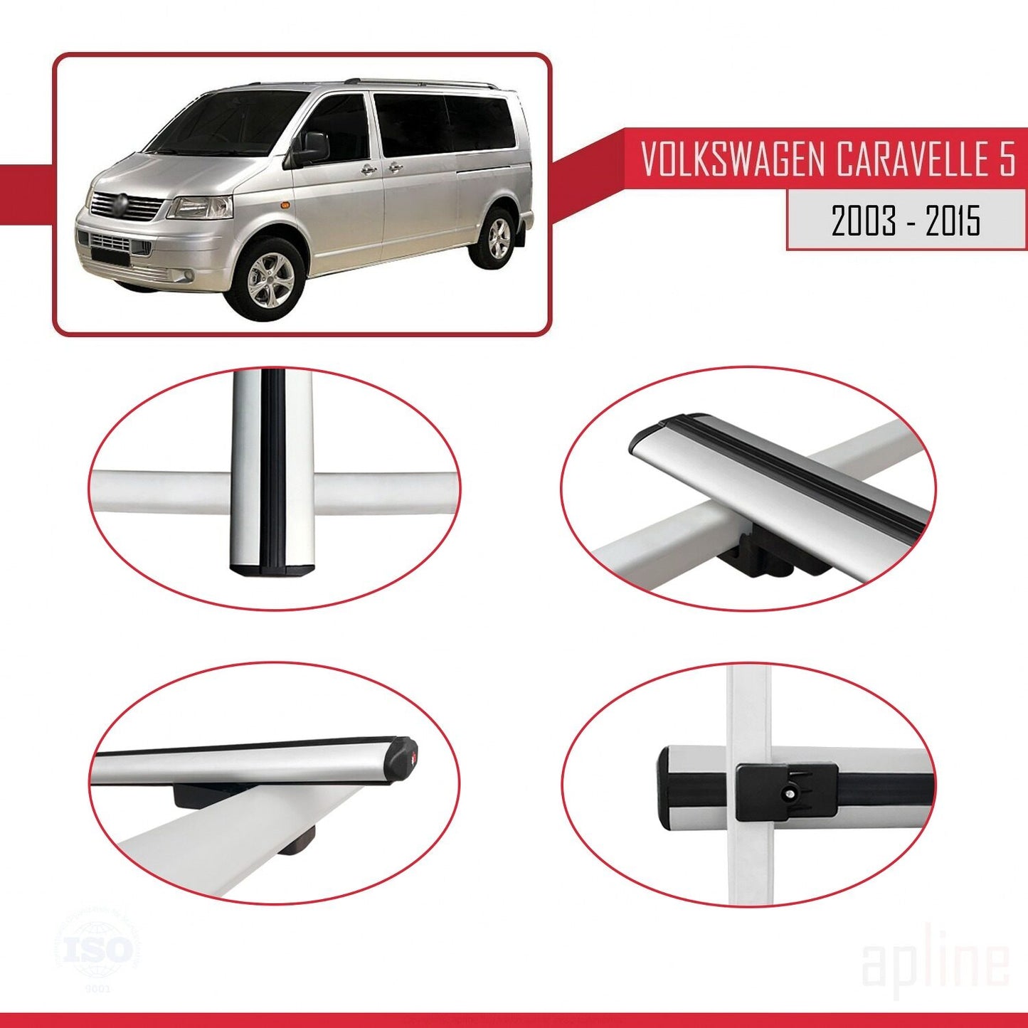 Compatible avec Volkswagen T5 Caravelle 2003-2015 BASIC Model Barres de Toit Railing Porte-Bagages de Voiture Gris Aluminium 2 Barres