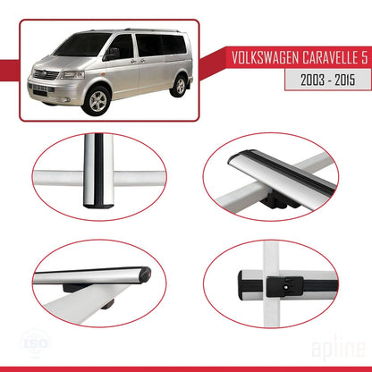 Compatible avec Volkswagen T5 Caravelle 2003-2015 BASIC Model Barres de Toit Railing Porte-Bagages de Voiture Gris Aluminium 2 Barres