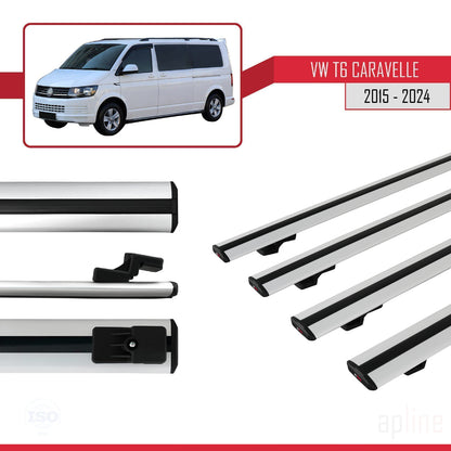 Compatible avec Volkswagen T6 Caravelle 2015-2024 BASIC Model Barres de Toit Railing Porte-Bagages de Voiture Gris Aluminium 4 Barres