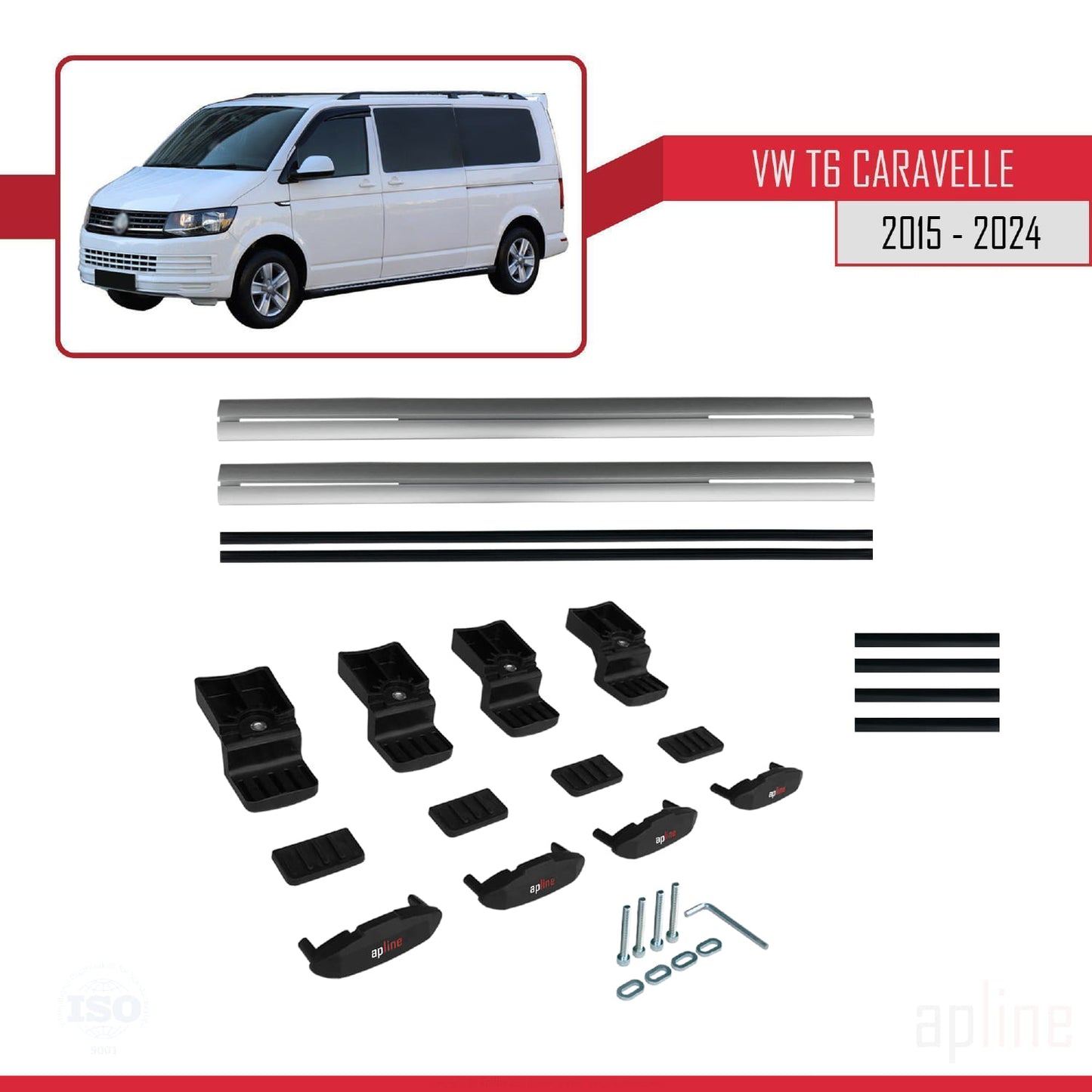 Compatible avec Volkswagen T6 Caravelle 2015-2024 BASIC Model Barres de Toit Railing Porte-Bagages de Voiture Gris Aluminium 2 Barres