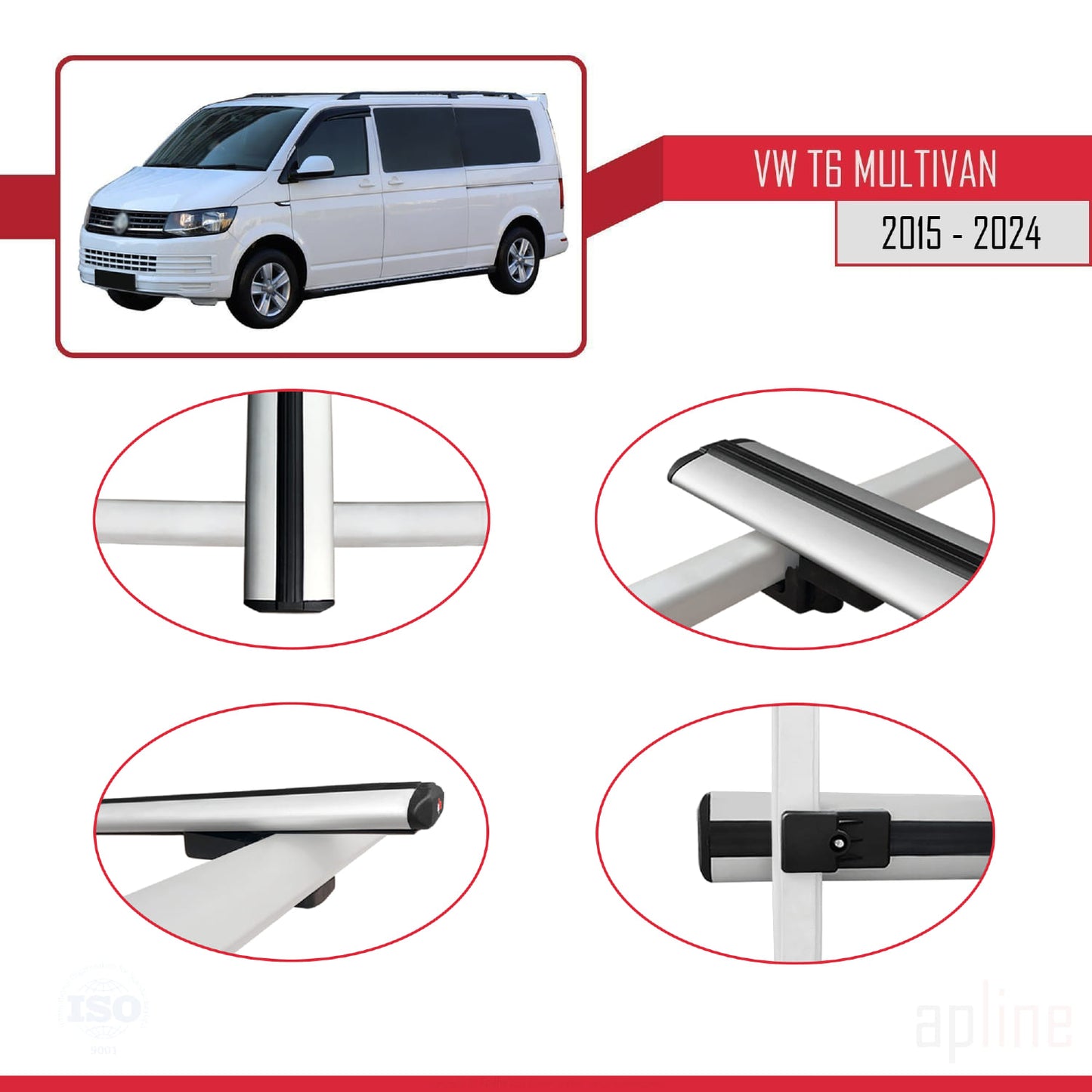 Compatible avec Volkswagen T6 Multivan 2015-2024 BASIC Model Barres de Toit Railing Porte-Bagages de Voiture Gris Aluminium 4 Barres