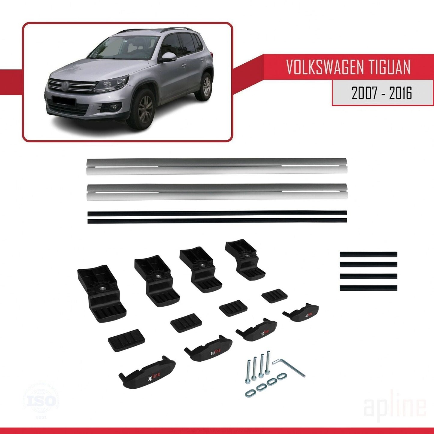 Compatible avec Volkswagen Tiguan (5N) 2007-2016 BASIC Model Barres de Toit Railing Porte-Bagages de Voiture Gris Aluminium 2 Barres