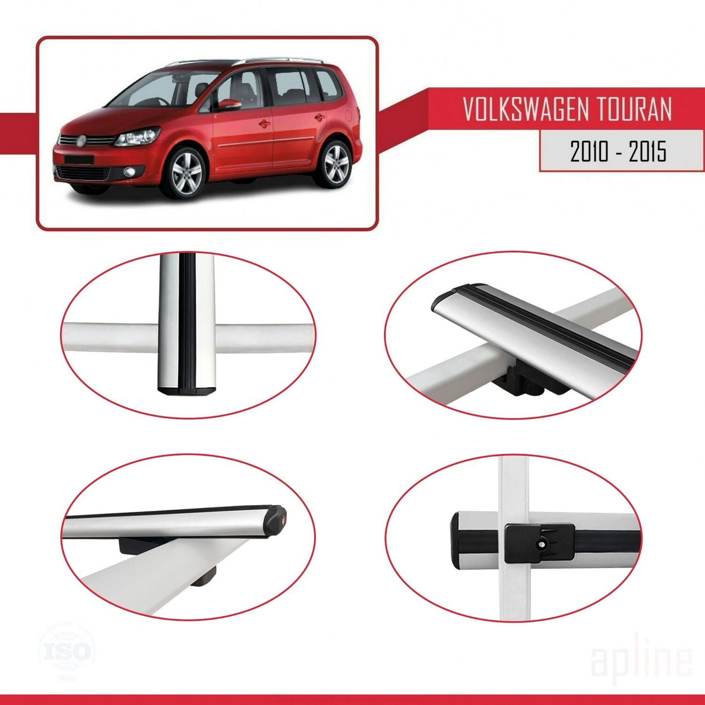 Compatible avec Volkswagen Touran (1T) Post-Facelift 2010-2015 BASIC Model Barres de Toit Railing Porte-Bagages de Voiture Gris Aluminium 3 Barres