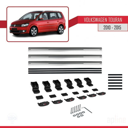Compatible avec Volkswagen Touran (1T) Post-Facelift 2010-2015 BASIC Model Barres de Toit Railing Porte-Bagages de Voiture Gris Aluminium 3 Barres