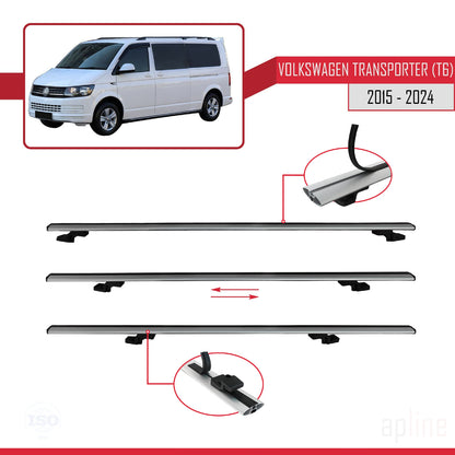 Compatible avec Volkswagen T6 Transporter 2015-2024 BASIC Model Barres de Toit Railing Porte-Bagages de Voiture Gris Aluminium 4 Barres