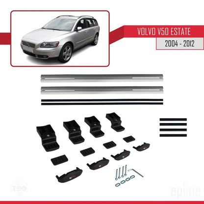 Compatible avec Volvo V50 2004-2012 BASIC Model Barres de Toit Railing Porte-Bagages de Voiture Gris Aluminium 2 Barres