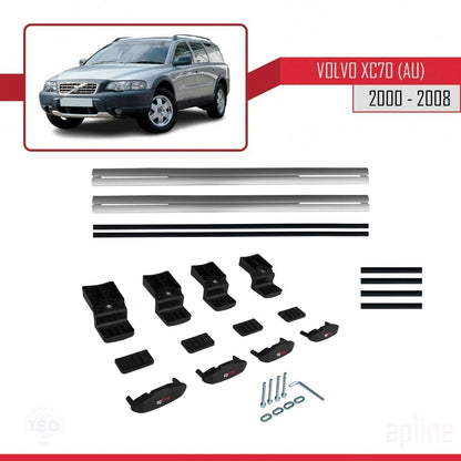 Compatible avec Volvo XC70 (P2) 2000-2007 BASIC Model Barres de Toit Railing Porte-Bagages de Voiture Gris Aluminium 2 Barres