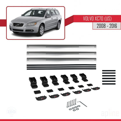 Compatible avec Volvo XC70 II (P24) 2008-2016 BASIC Model Barres de Toit Railing Porte-Bagages de Voiture Gris Aluminium 3 Barres