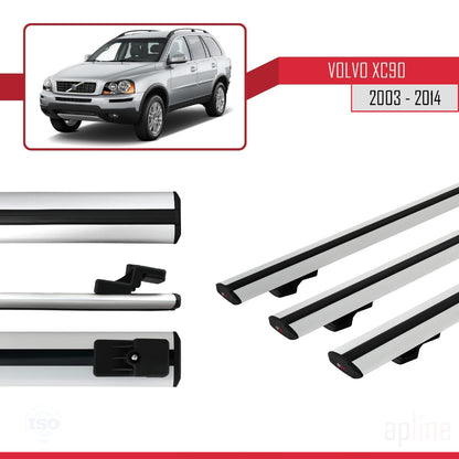 Compatible avec Volvo XC90 2003-2014 BASIC Model Barres de Toit Railing Porte-Bagages de Voiture Gris Aluminium 3 Barres