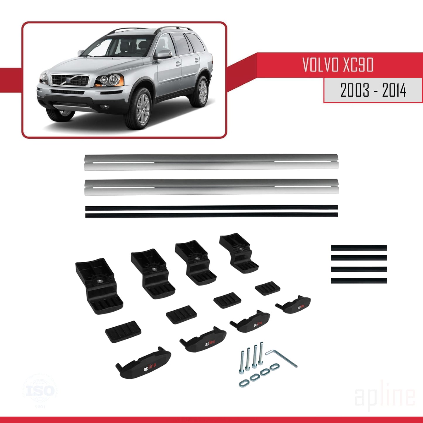 Compatible avec Volvo XC90 2003-2014 BASIC Model Barres de Toit Railing Porte-Bagages de Voiture Gris Aluminium 2 Barres