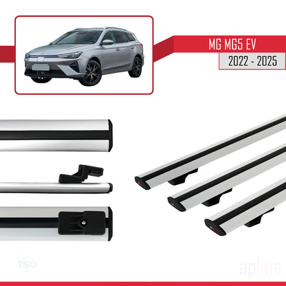 Compatible with MG 5 EV 2022-2025 BASIC Model Car Roof Rack Cross Bar Grey Aluminium 3 Bars