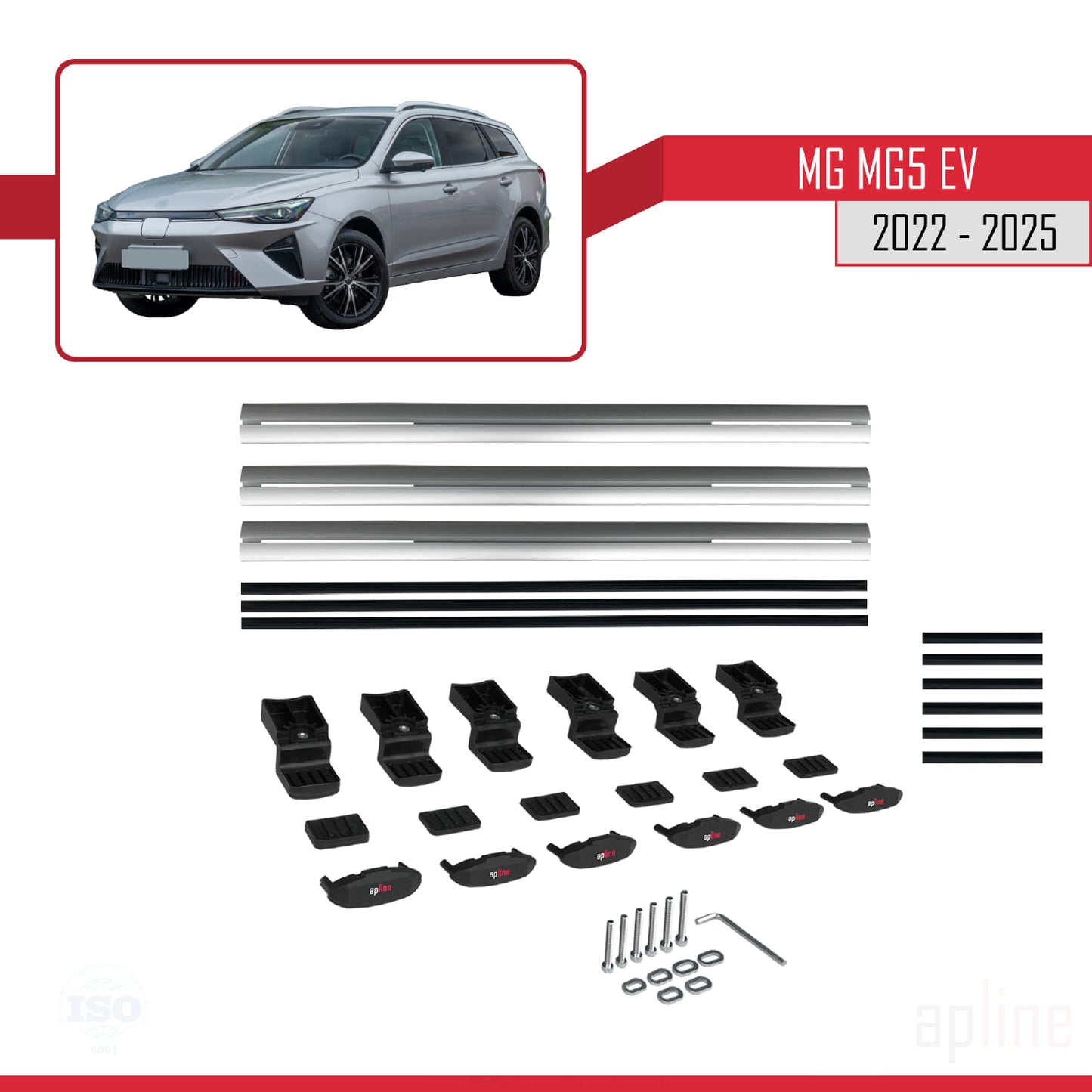 Compatible with MG 5 EV 2022-2025 BASIC Model Car Roof Rack Cross Bar Grey Aluminium 3 Bars