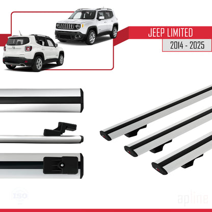 Compatible avec Jeep Limited 2014-2025 BASIC Model Barres de Toit Railing Porte-Bagages de Voiture Gris Aluminium 3 Barres