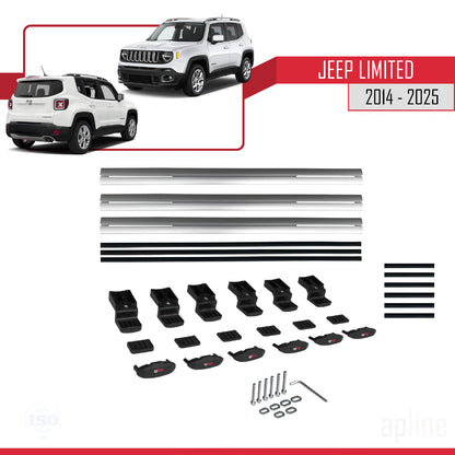 Compatible avec Jeep Limited 2014-2025 BASIC Model Barres de Toit Railing Porte-Bagages de Voiture Gris Aluminium 3 Barres