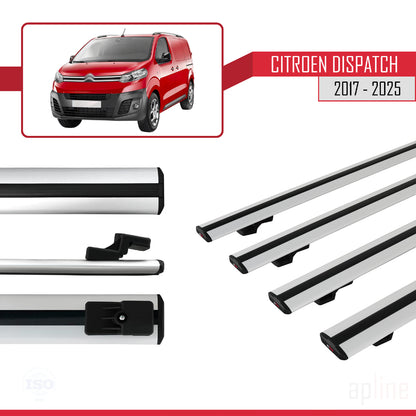 Compatible avec Citroen Dispatch (K0) 2017-2025 BASIC Model Barres de Toit Railing Porte-Bagages de Voiture Gris Aluminium 4 Barres