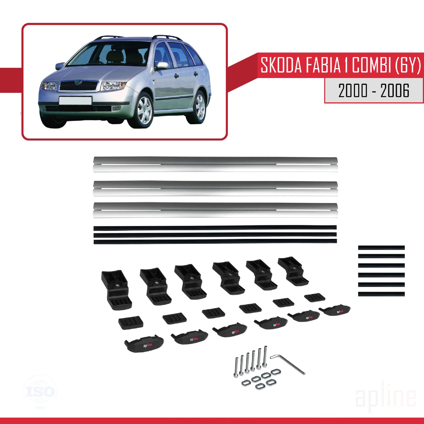 Compatible avec Skoda Fabia (6Y) Break 2000-2006 BASIC Model Barres de Toit Railing Porte-Bagages de Voiture Gris Aluminium 3 Barres