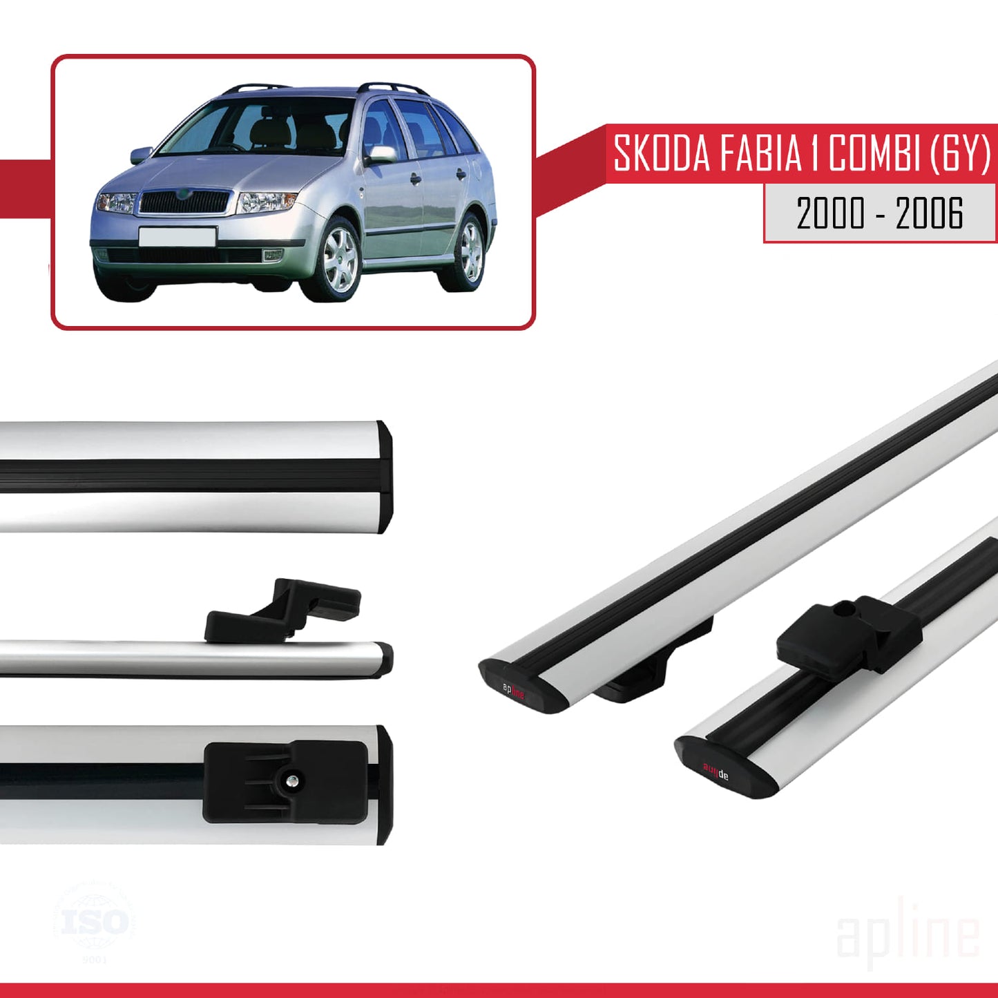 Compatible avec Skoda Fabia (6Y) Break 2000-2006 BASIC Model Barres de Toit Railing Porte-Bagages de Voiture Gris Aluminium 2 Barres