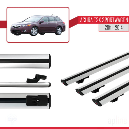 Kompatibel mit Acura TSX Sport Wagon 2011-2014 BASIC Modell Dachreling Gepäckträger Graues Aluminium 3-Stangen