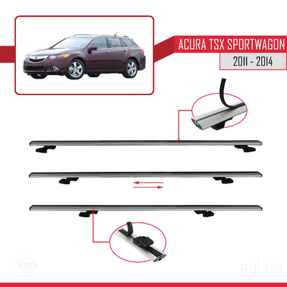 Kompatibel mit Acura TSX Sport Wagon 2011-2014 BASIC Modell Dachreling Gepäckträger Graues Aluminium 3-Stangen
