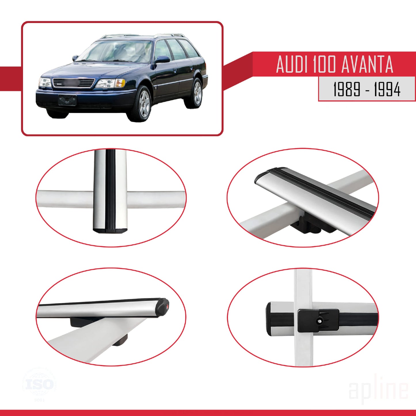 Compatibile con Audi 100 Avanta 1989-1994 modello BASIC Barre portatutto per auto Portapacchi in alluminio grigio 3 barre