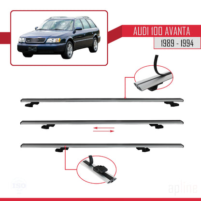 Compatibile con Audi 100 Avanta 1989-1994 modello BASIC Barre portatutto per auto Portapacchi in alluminio grigio 3 barre
